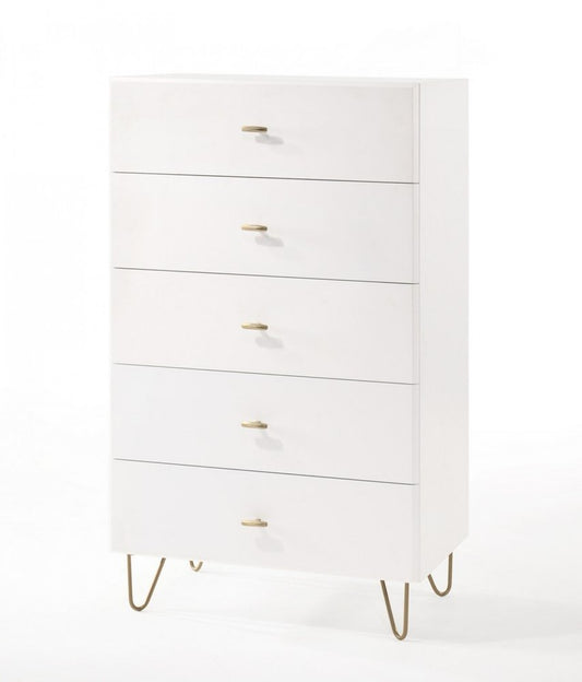 30" White Wood Five Drawer Dresser