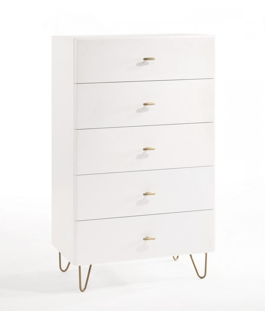 30" White Wood Five Drawer Dresser