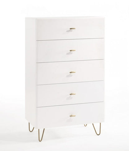 30" White Wood Five Drawer Dresser