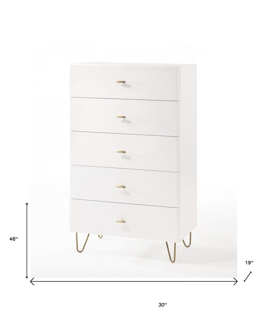 30" White Wood Five Drawer Dresser