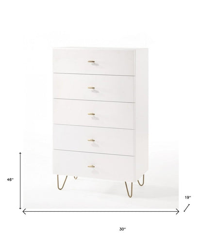 30" White Wood Five Drawer Dresser