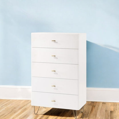 30" White Wood Five Drawer Dresser