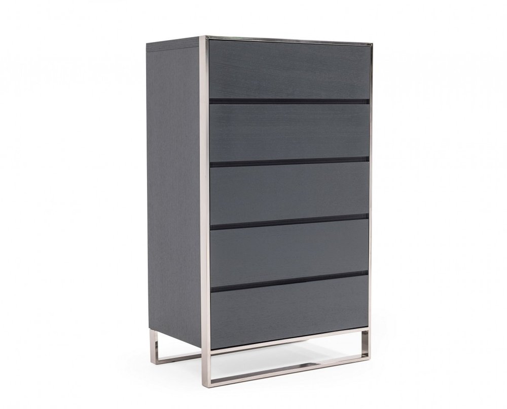 30" Gray Wood Five Drawer Dresser