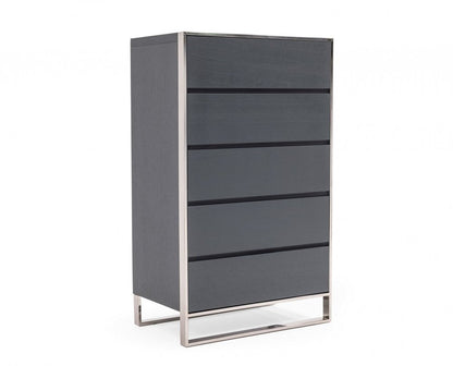 30" Gray Wood Five Drawer Dresser