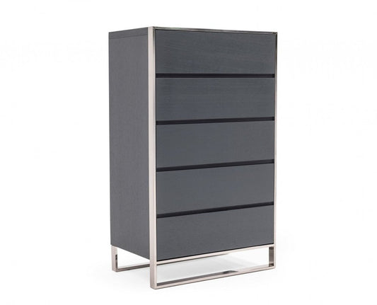 30" Gray Wood Five Drawer Dresser