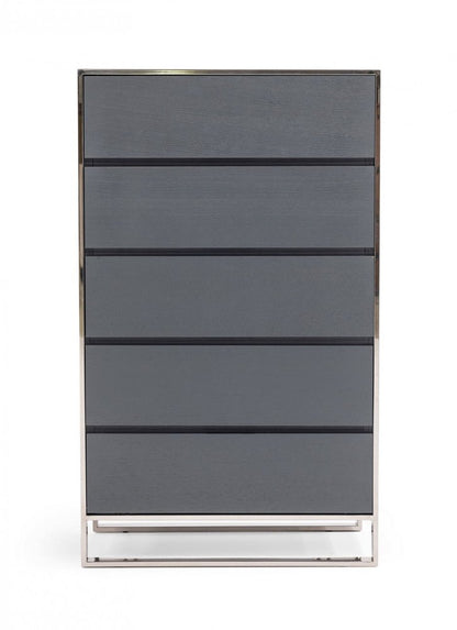 30" Gray Wood Five Drawer Dresser