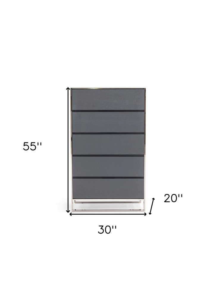 30" Gray Wood Five Drawer Dresser