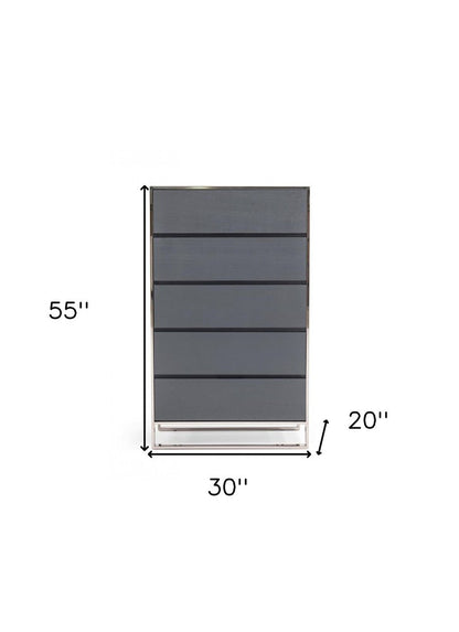 30" Gray Wood Five Drawer Dresser