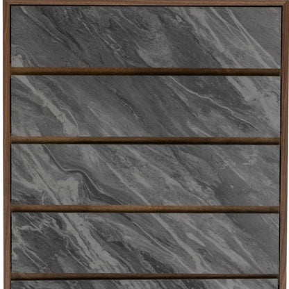 30" Gray And Walnut Faux Marble And Wood Five Drawer Dresser