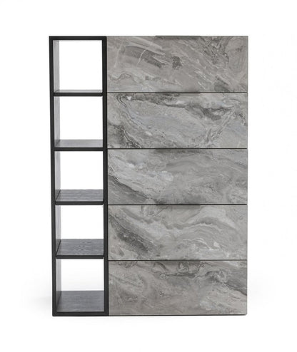 35" Gray Faux Marble And Wood Five Drawer Dresser