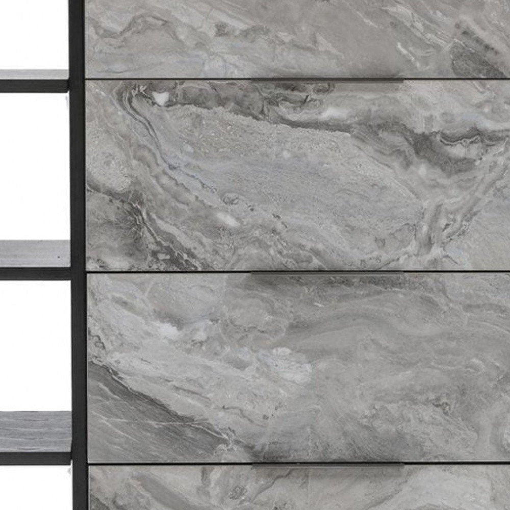 35" Gray Faux Marble And Wood Five Drawer Dresser