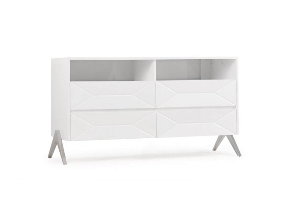 61" White Wood Four Drawer Double Dresser