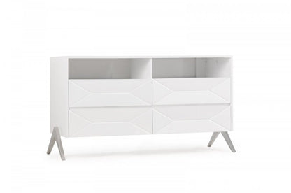 61" White Wood Four Drawer Double Dresser