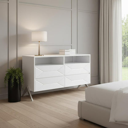 61" White Wood Four Drawer Double Dresser