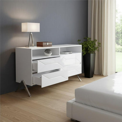 61" White Wood Four Drawer Double Dresser