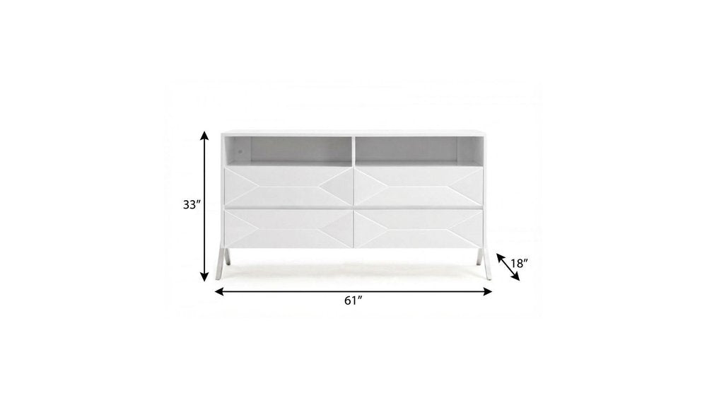 61" White Wood Four Drawer Double Dresser