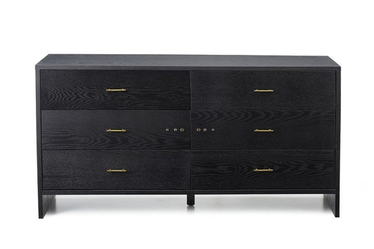 59" Gray Wood Six Drawer Double Dresser