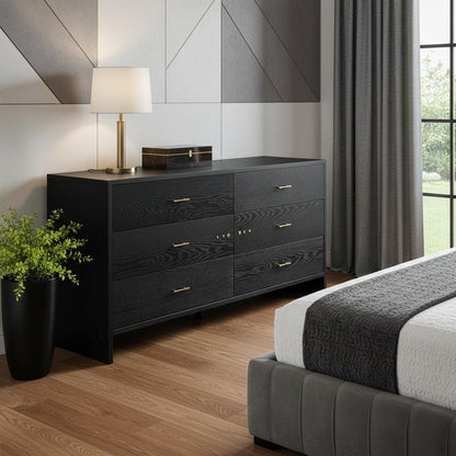 59" Gray Wood Six Drawer Double Dresser