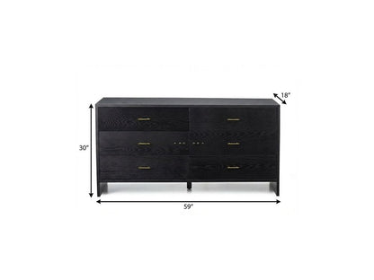 59" Gray Wood Six Drawer Double Dresser
