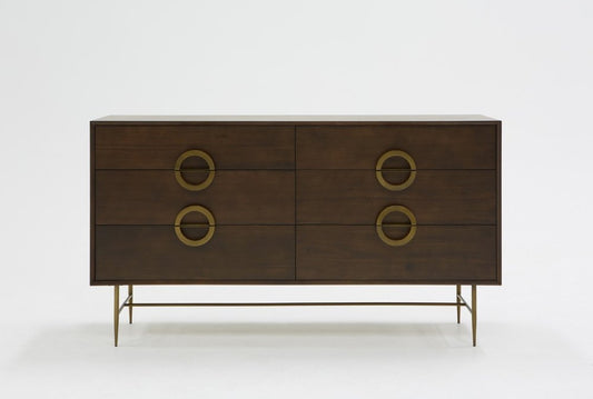 65" Dark Brown Solid Wood Six Drawer Double Dresser