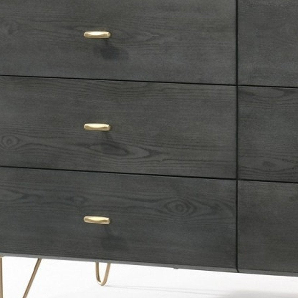 51" Gray Wood Six Drawer Double Dresser