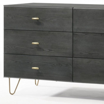 51" Gray Wood Six Drawer Double Dresser