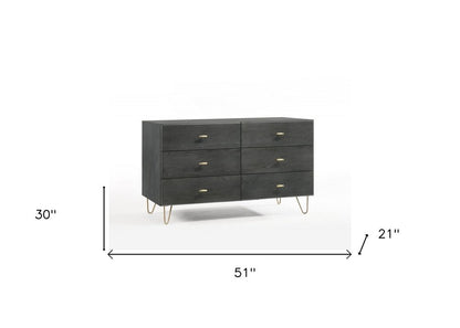 51" Gray Wood Six Drawer Double Dresser