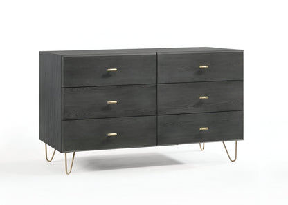 51" Gray Wood Six Drawer Double Dresser