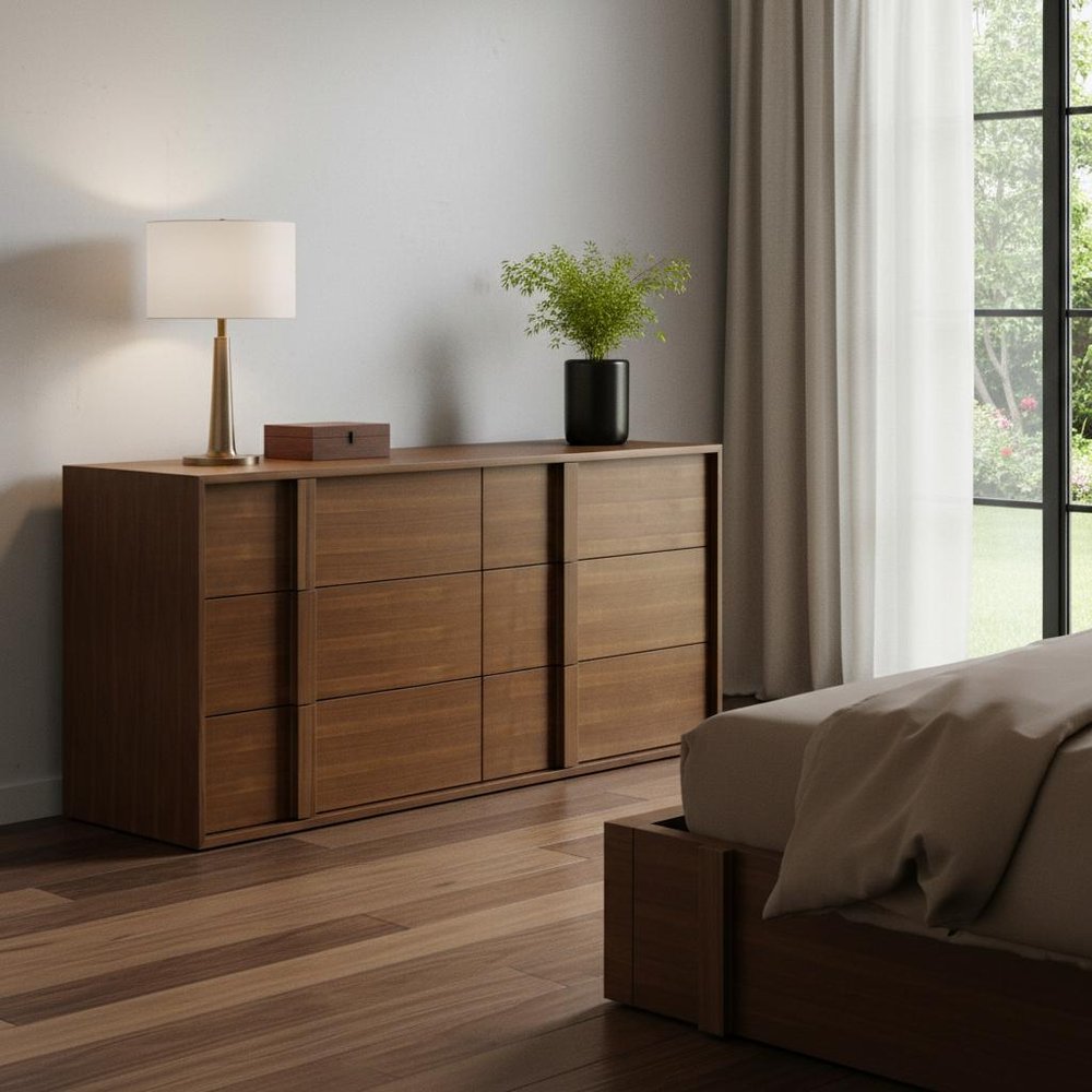 65" Brown Solid Wood Six Drawer Double Dresser
