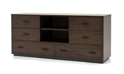 63" Dark Brown Wood Six Drawer Double Dresser