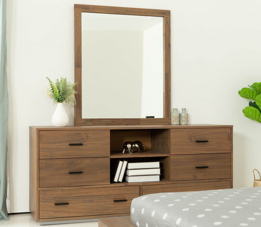 63" Walnut Six Drawer Combo Dresser