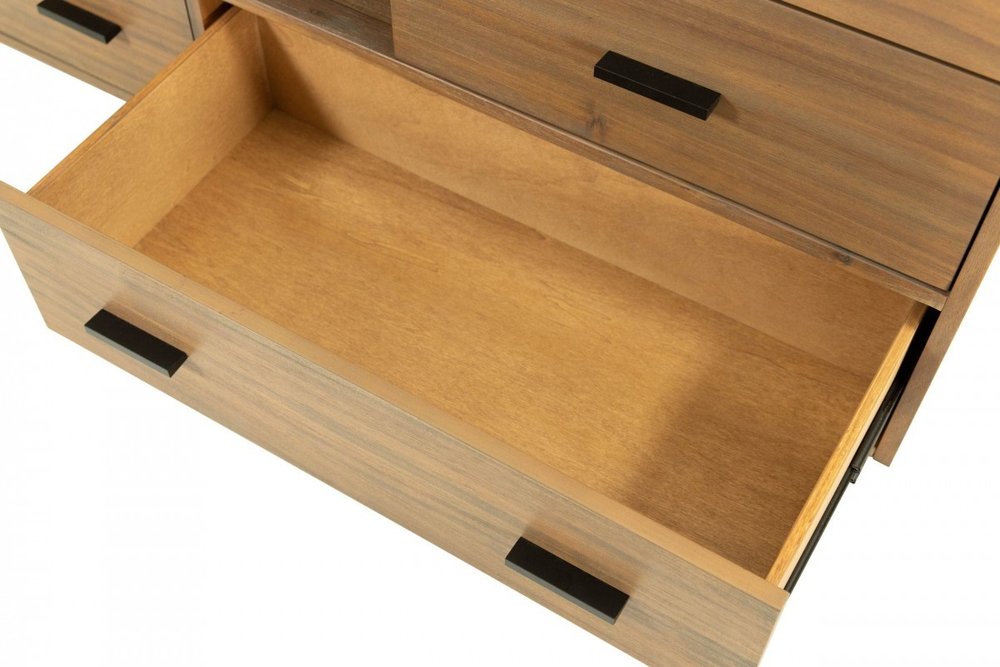 28" Brown Wood Six Drawer Combo Dresser