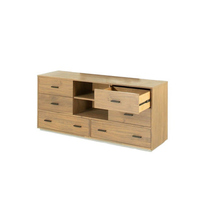 28" Brown Wood Six Drawer Combo Dresser