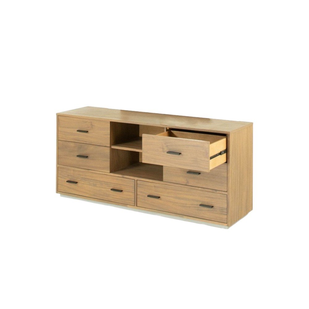 63" Walnut Six Drawer Combo Dresser