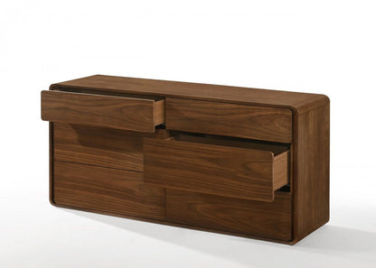 59" Brown Solid Wood Six Drawer Double Dresser