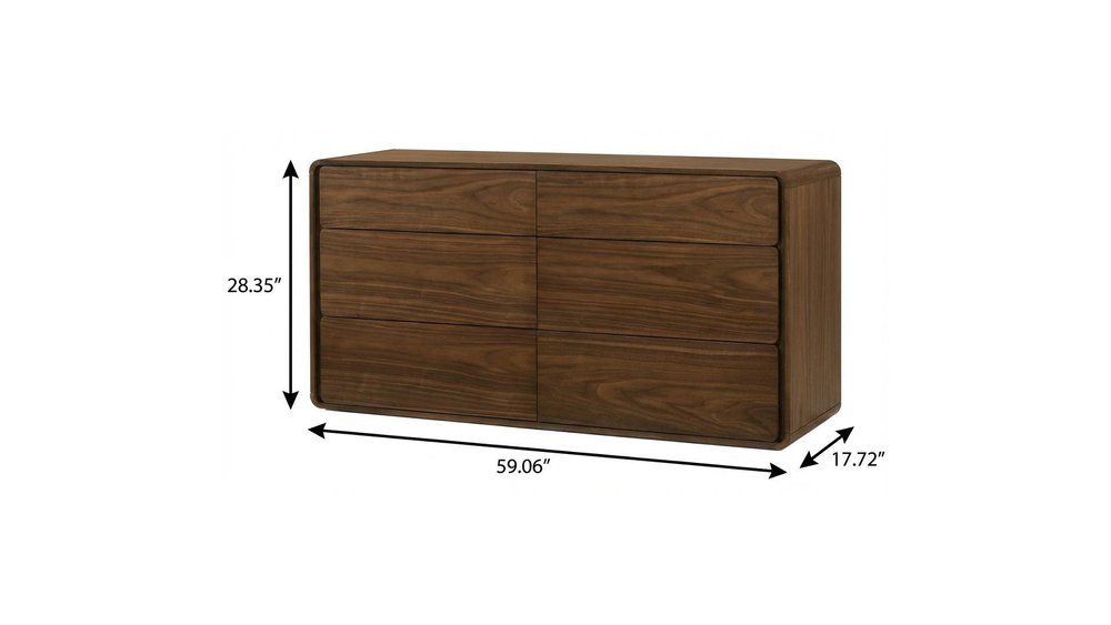 59" Brown Solid Wood Six Drawer Double Dresser