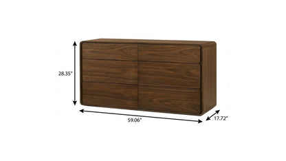 59" Brown Solid Wood Six Drawer Double Dresser