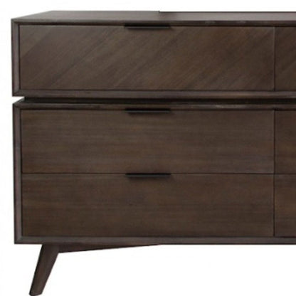 65" Dark Brown Solid Wood Six Drawer Double Dresser