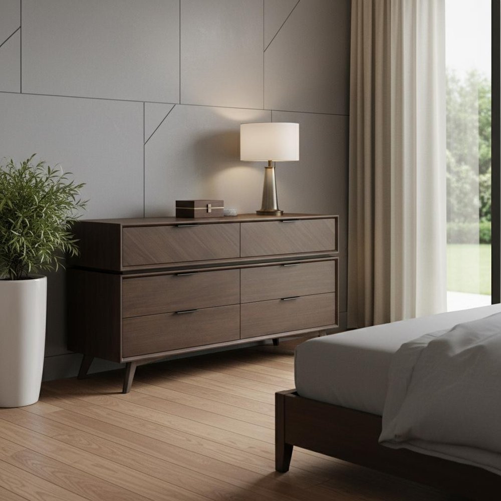 65" Acacia Solid Wood Six Drawer Double Dresser
