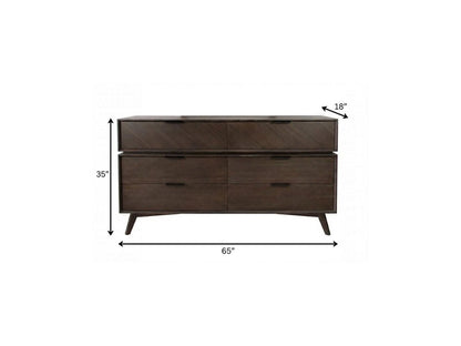 65" Dark Brown Solid Wood Six Drawer Double Dresser