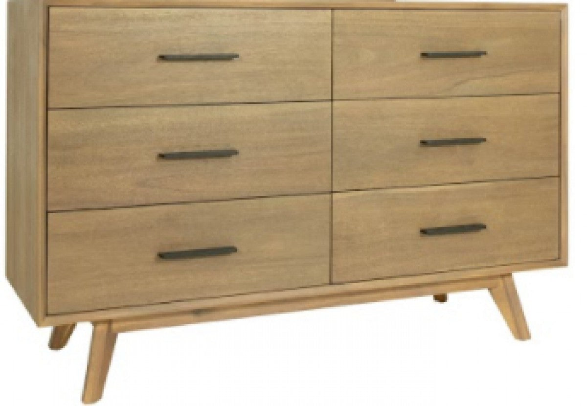 53" Walnut Solid Wood Six Drawer Double Dresser