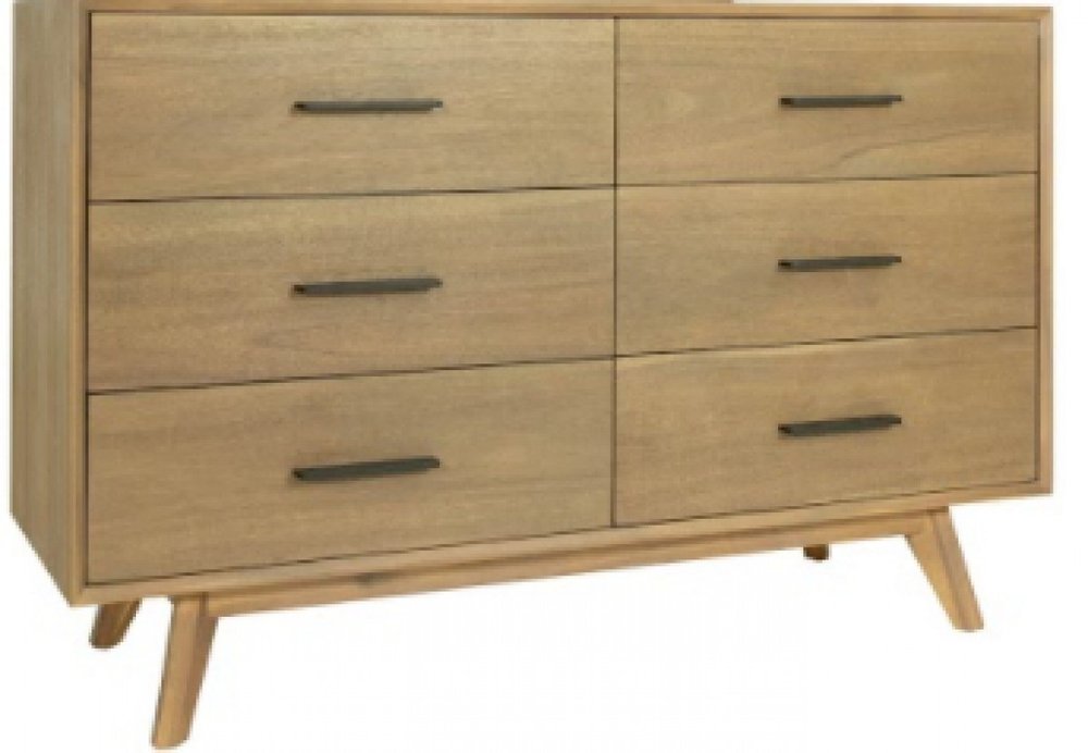 53" Walnut Solid Wood Six Drawer Double Dresser