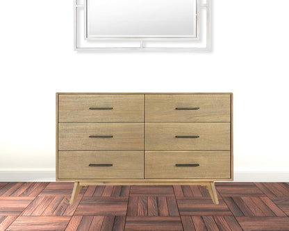 53" Brown Solid Wood Six Drawer Double Dresser