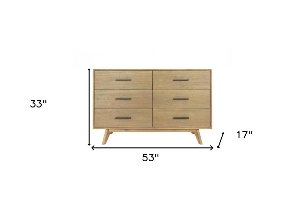 53" Brown Solid Wood Six Drawer Double Dresser