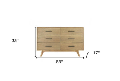 53" Brown Solid Wood Six Drawer Double Dresser