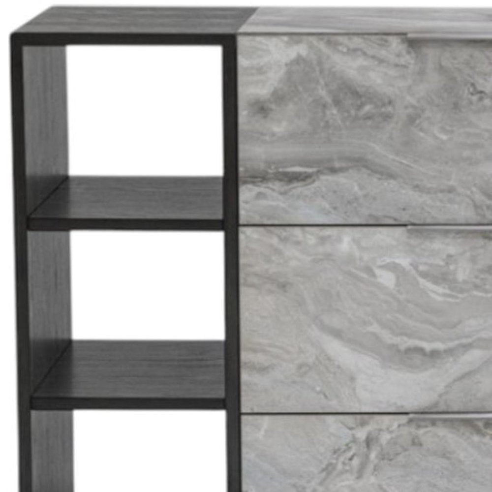 63" Gray Faux Marble And Wood Six Drawer Double Dresser