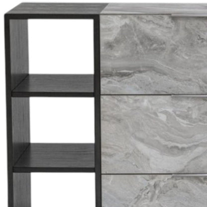 63" Gray Faux Marble And Wood Six Drawer Double Dresser