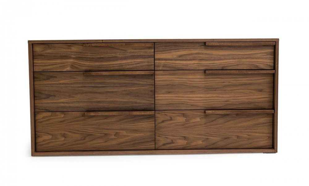 66" Brown Wood Six Drawer Double Dresser