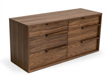 66" Brown Wood Six Drawer Double Dresser