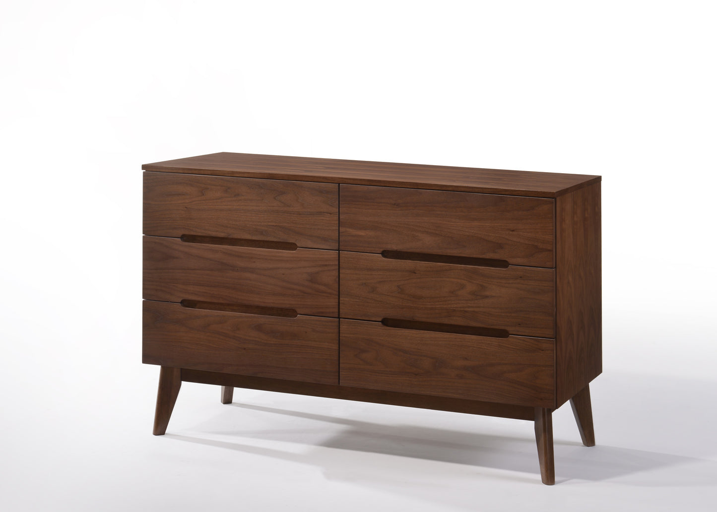 51" Walnut Solid Wood Six Drawer Double Dresser